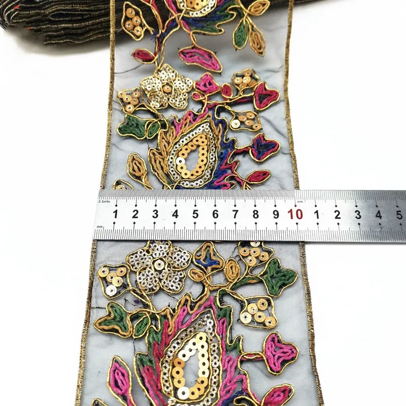 color 12 1 ярд блестки кружевная ткань черная вышивка цветок кружево блестки шитье для сумки обувь ремесло DIY Одежда Ткань швейцарская вуаль кружево - Цвет: color 12