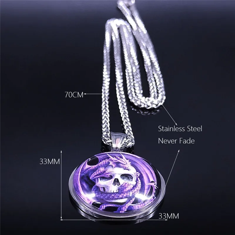 

Dinosaur Skeleton Glass Stainless Steel Long Necklaces Men/Women Silver Color Necklace Jewelry joyeria acero inoxidable NXS03