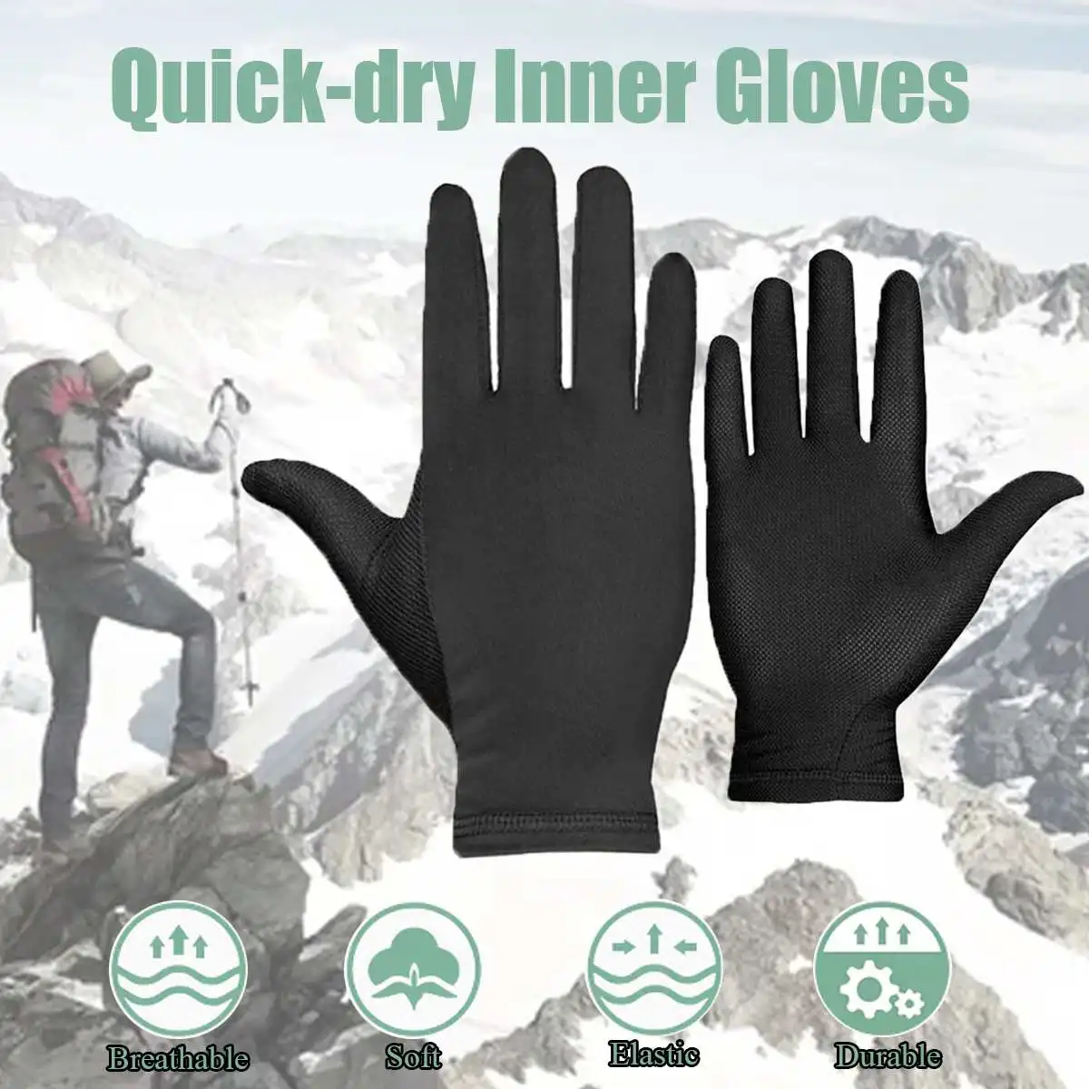 

Motorcycle Gloves Breathable Cycling Gloves Full Finger Black Liner Inner Thin Gloves Quick-dry Cold feeling Running Gloves