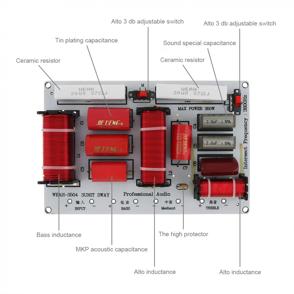 350 Вт 3 полосы высоких частот Средний бас динамик кроссовер с делителем частоты