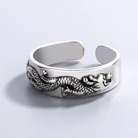 chinese style retro animal zodiac dragon ring with silver plated opening adjustable ring personality womens fortune jewelry