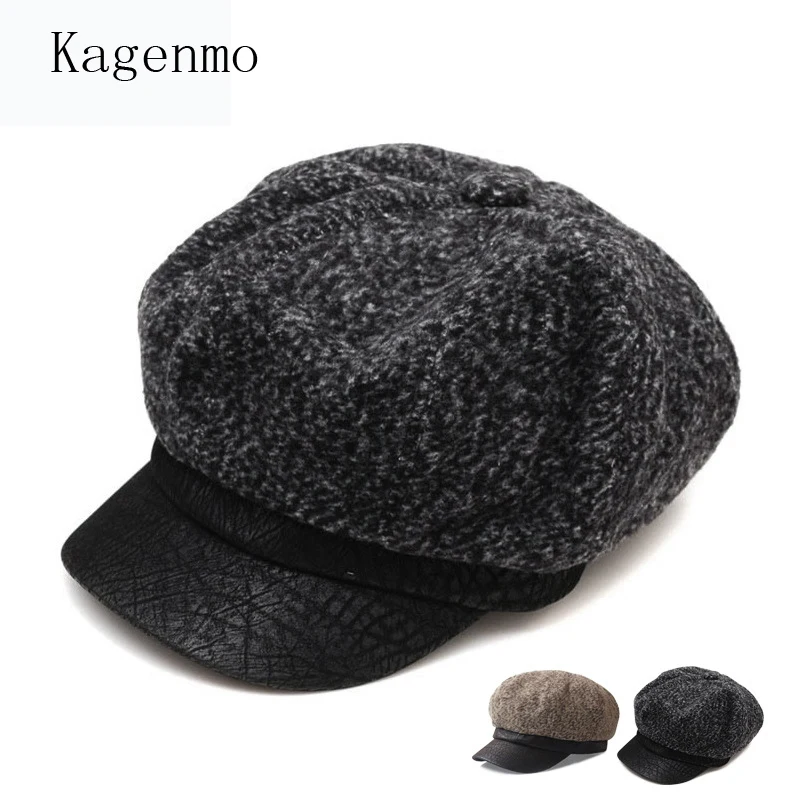 

Kagenmo Women Winter Outdoor Visor Short Brim Thick Fur All-Match Dark Color Casual Beret Keep Warm Windproof