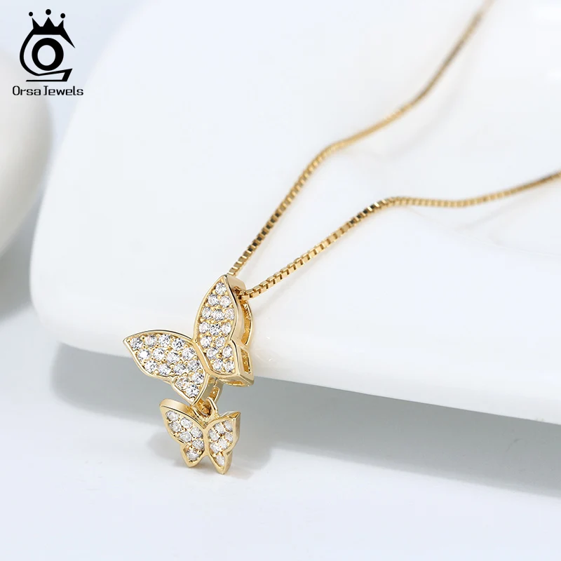 Ожерелье ORSA JEWELS с подвеской в виде двух бабочек милое ожерелье из серебра 925 пробы