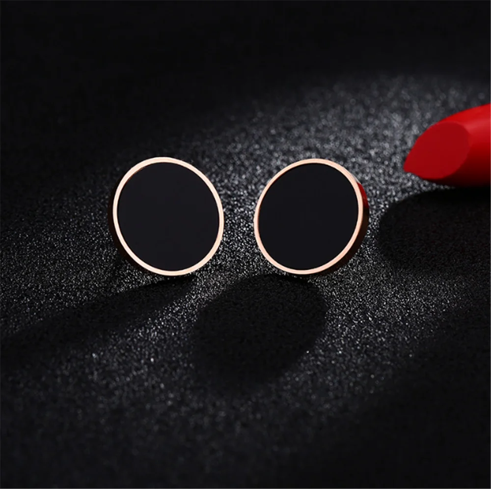 

316L Stainless Steel Black Round Titanium Steel Earrings Female Temperament Simple Rose Gold Couple Fashion Jewelry