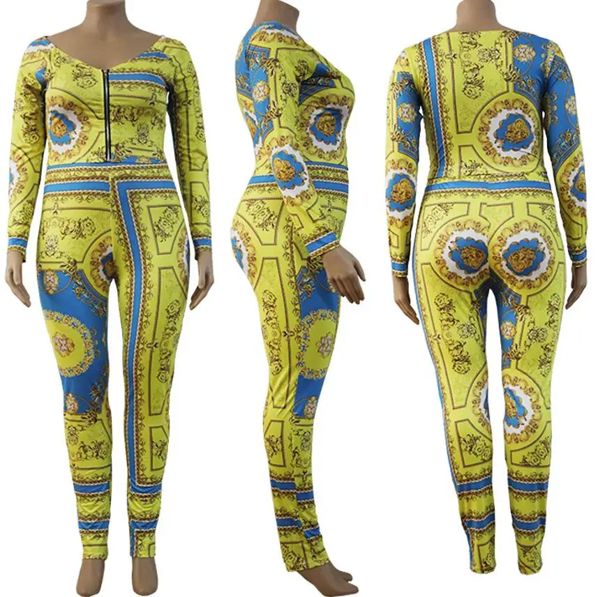 

Women's Plus-Size Two-Piece Tracksuit Set Print Flower Bodycon Long Sleeve Zipper Top with Sweatpants Sweatsuit Jogger Workout