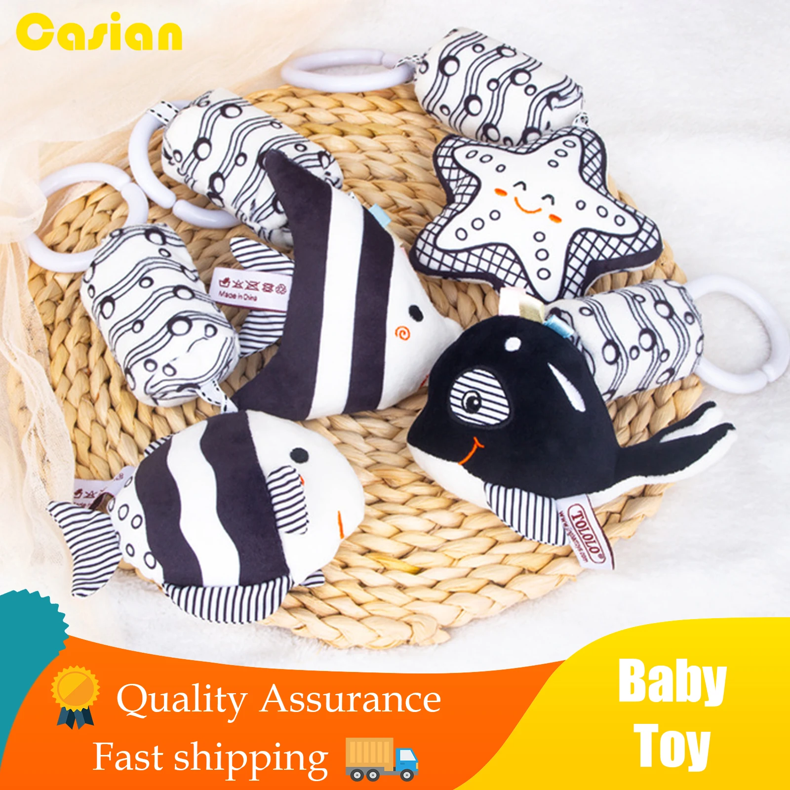 

Newborn Bed Bell Baby Early Education Toys Animal Ocean Visual Stimulation Stroller Pendant Black and White Wind Chimes Gifts