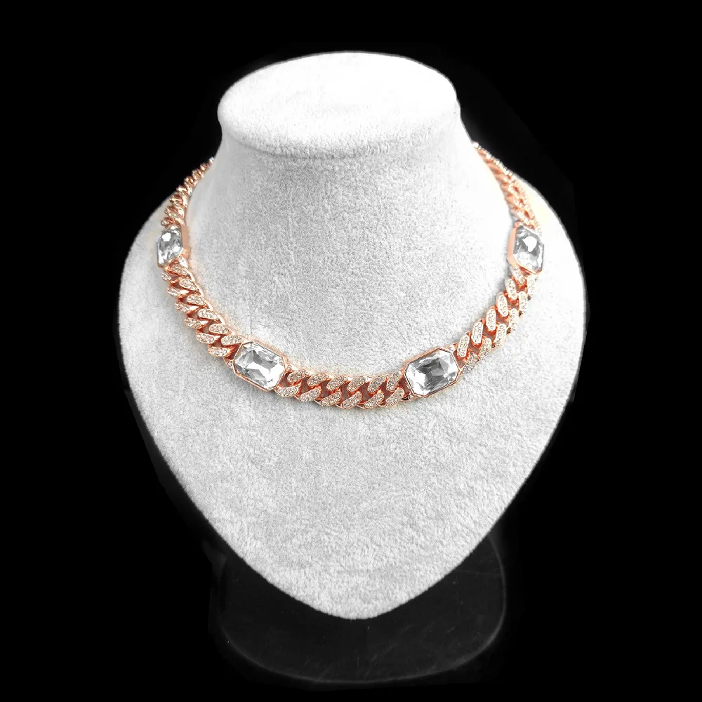 

Bling Bling Big Red Blue Green Rectangle Stone 12mm Miami Cuban Link Chain 16/18inch Hip Hop Women Chunky Choker Necklace