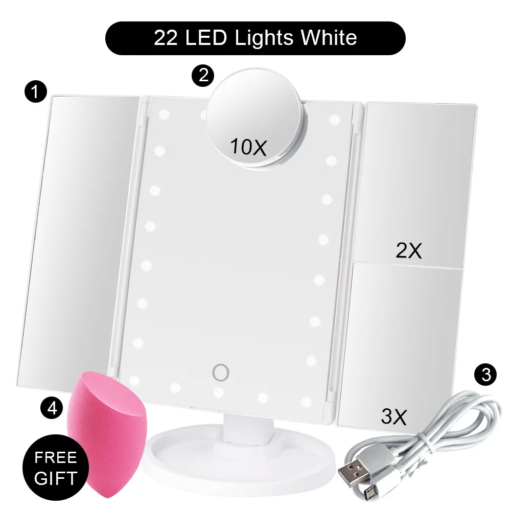 WH 22 Light Set D Увеличительное зеркало для макияжа 22 светодиодный светильник с сенсорным экраном гибкое туалетное зеркало 1X/2X/3X/10X косметическое женское регулируемое зеркало - Цвет: WH 22 Light Set D