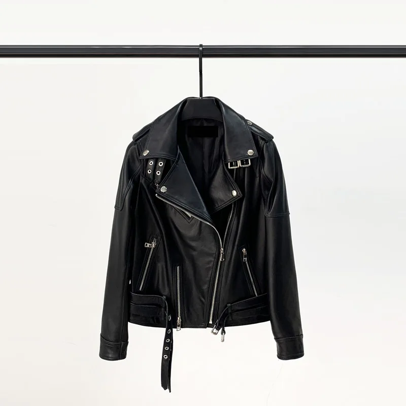 

Куртка женская из натуральной овчины, Байкерская верхняя одежда из натуральной овчины, Pph4062, весна 2021