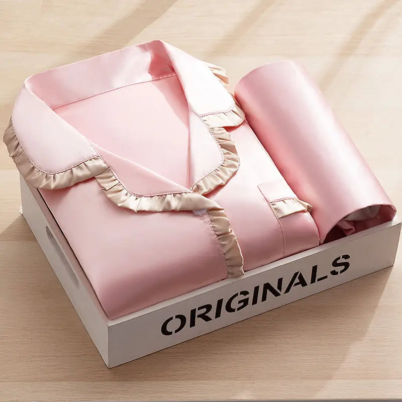 

Silk Pajamas for Women Pijama Satin Sleepwear Women's Clothing Spring Summer 2021 Lace Home Clothes for Women Pyjamas Home Suit