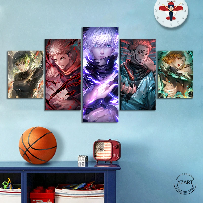 

5 Piece Canvas Wall Art Anime Poster Jujutsu Kaisen Fanart Picture Living Room Decoration Bedroom Modern Image Home Painting