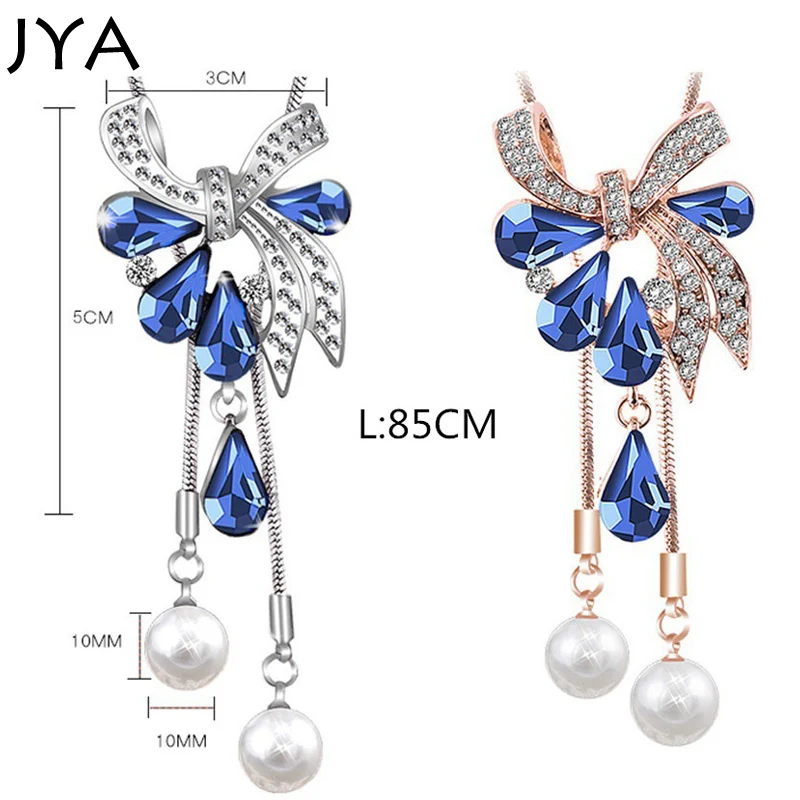 Cpop модное ожерелье для женщин Капля воды синий кристалл горный хрусталь Бант