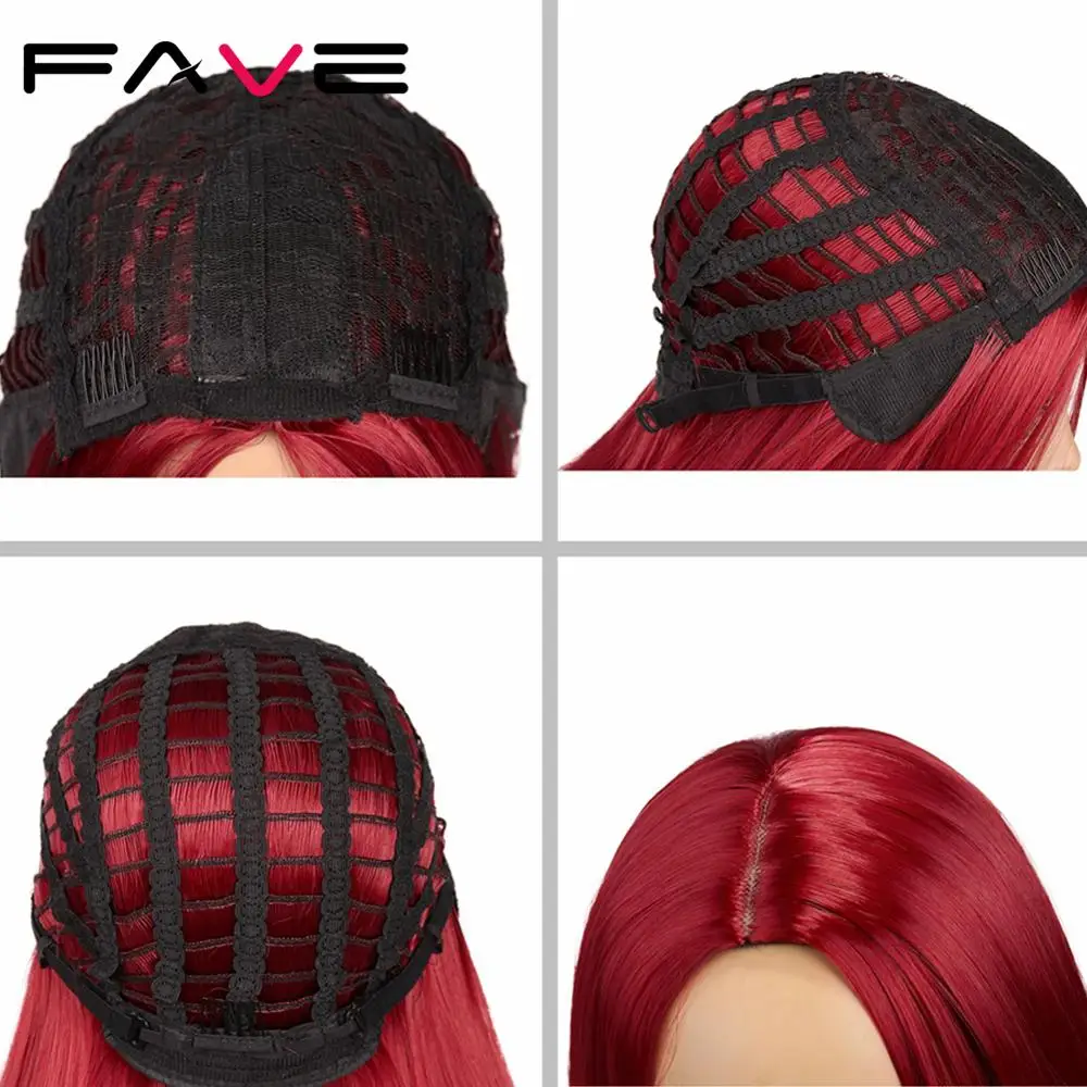 

FAVE Long Straight Wigs Synthetic Dark Red Orange Silver Grey Black Green Blonde Color For Women's Wig Cospaly Middle Part Hair