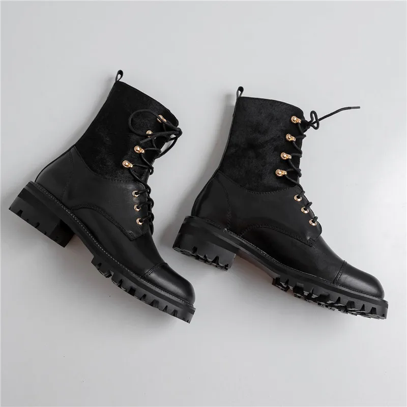Женские ботильоны однотонные короткие Лоскутные ботинки на шнуровке женская
