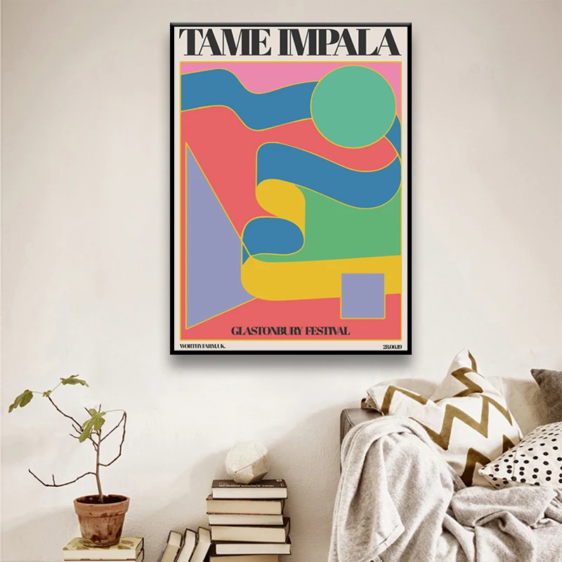 

Tame Impala At Glastonbury Gig Poster Vintage Colorful Canvas Painting Retro Wall Pictures for Living Room Home Decor No Frame