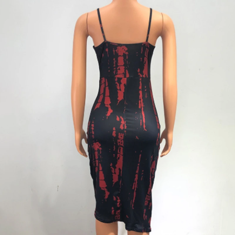 

Women Summer Fashion Print Off-Shoulder Suspender Dress Slim Fit Pleated Split Nightclub Mid-waist One-piece Bodycon Dress