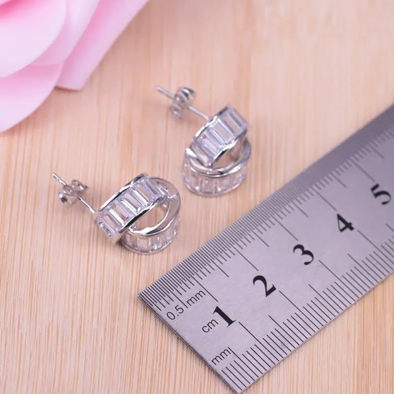 Дубай Стиль белый кубический циркон серебряный цвет комплект ювелирных изделий