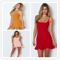 fashion women summer mini ruffle dress sexy attractive sleeveless bodycon suspender backless casual party wearing
