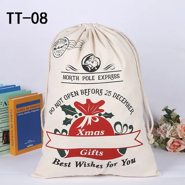 1 шт. Санта Рождественский подарок шнурок холст мешок большой Клаус Подарочный