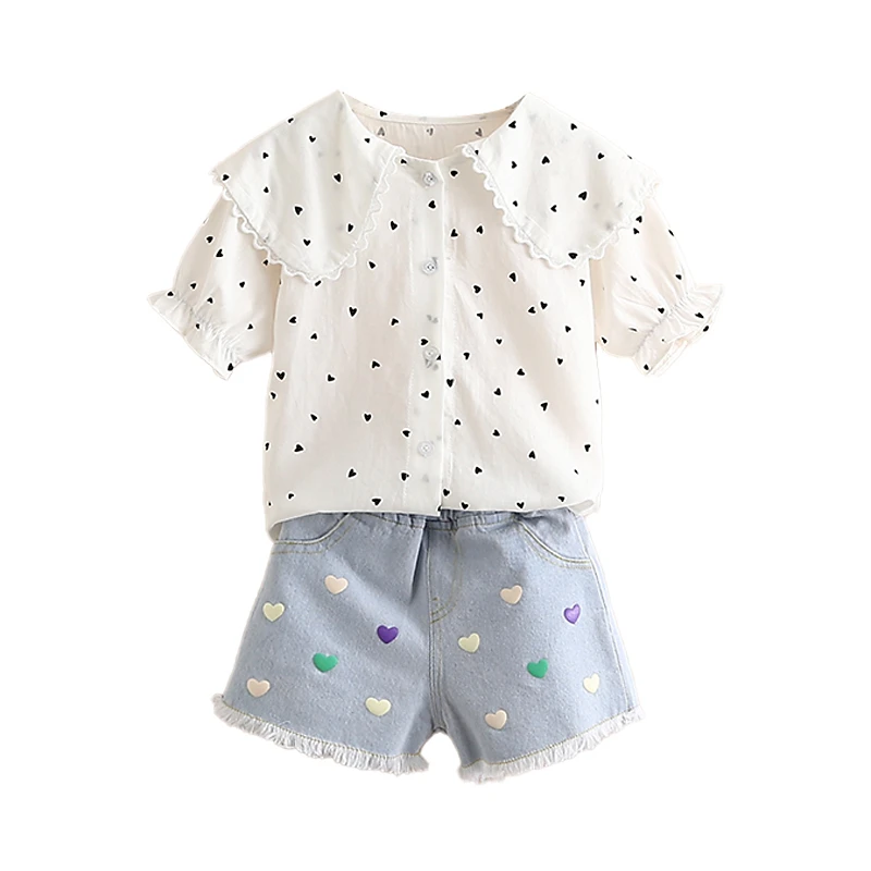

Suit 2021 Summer New Girl Children's Short-sleeved Shirt Denim Shorts