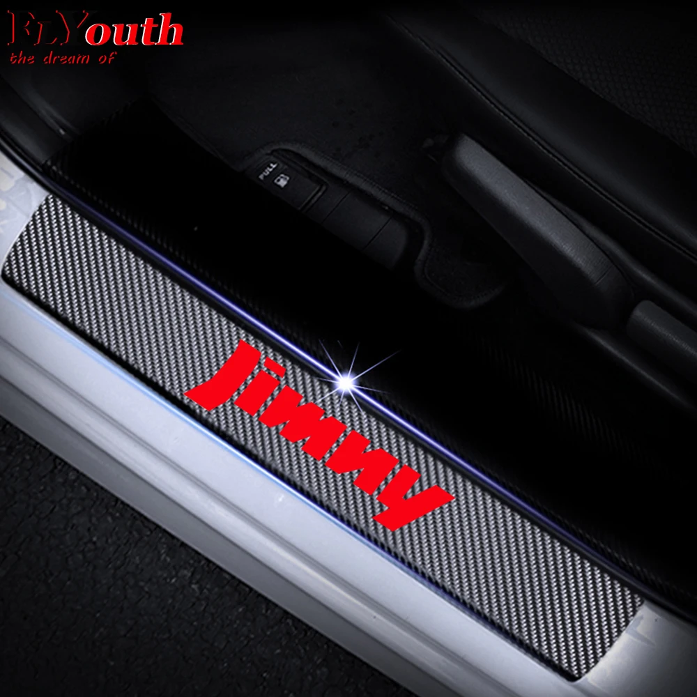 

4D Carbon Fiber Vinyl Sticker Car Door Sill For Suzuki JIMNY Welcome Pedal Stickers Door Threshold Plate Car Styling 4Pc