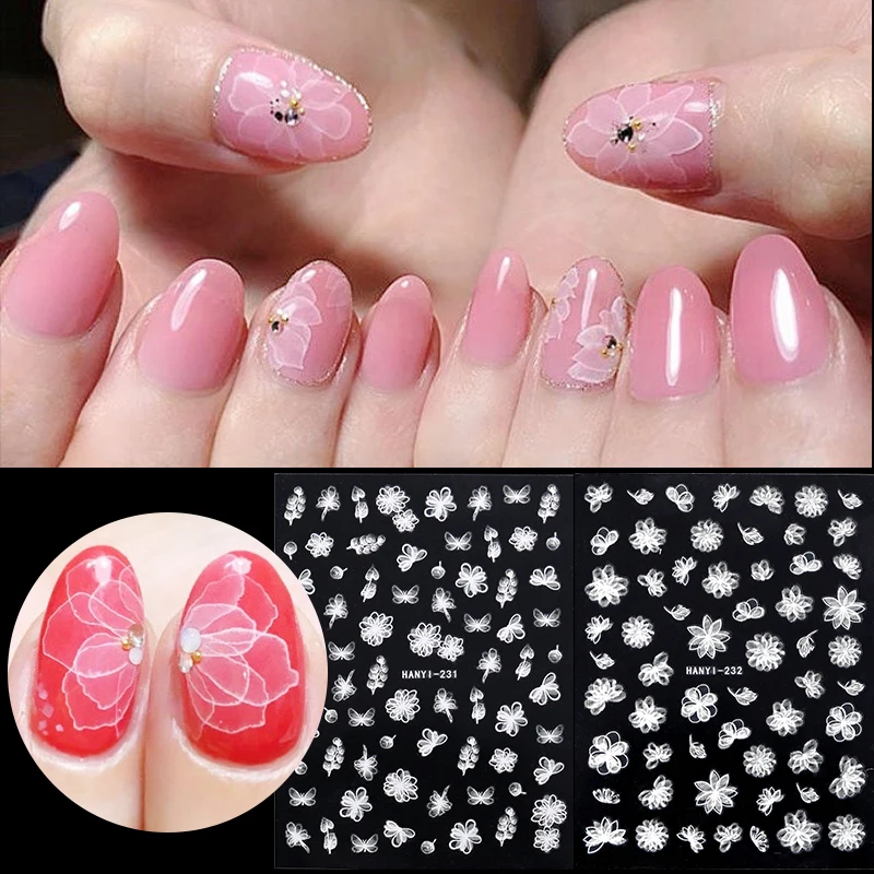 1 лист белые кружевные цветные наклейки на ногти серия цветов Смешанные узоры