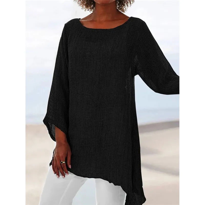 

Cotton Soft Solid Blouse Summer Loose Plus Size Shirt O-Neck Long Sleeve Womens Tops and Blouses Anomalistic Casual Women Tunic