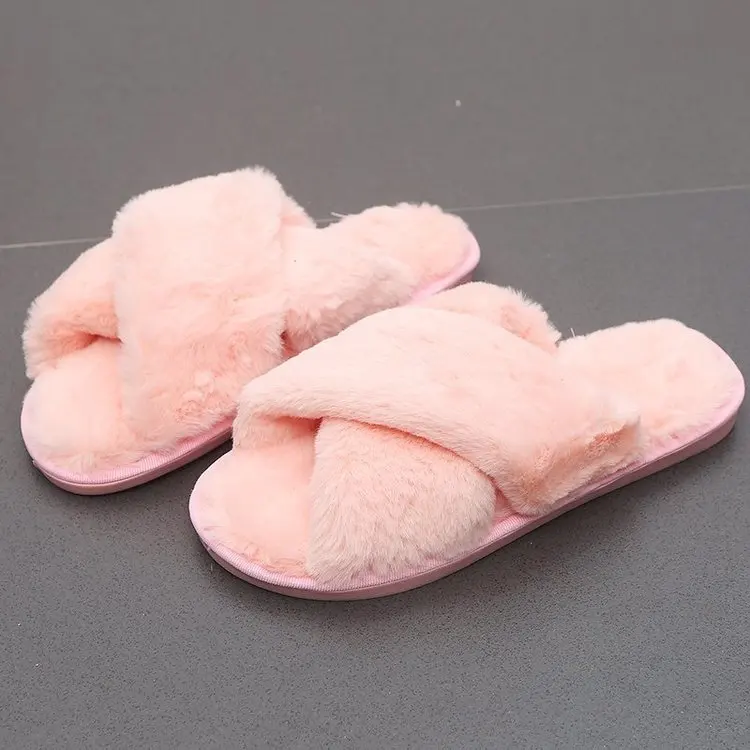 

Winter Women House Slippers Faux Fur Fashion Warm Shoes Woman Slip on Flats Female Slides cozy home furry slippers