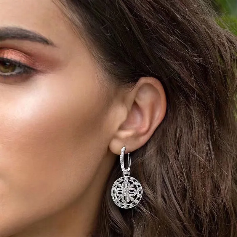 1 шт. женские круглые серьги капли с полой звездой и крестом S925 Pin AAA циркон мандала