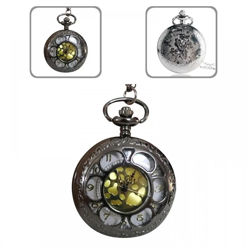 

Unisex Hollow Flower Round Dial Arabic Roman Numerals Chain Quartz Pocket Watch