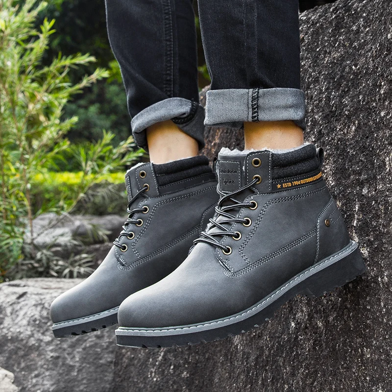

Brand Men's Winter Boots Warm Men Snow Boots High Quality Leather Waterproof Men Sneakers Outdoor Men Hiking Boots Work Shoes