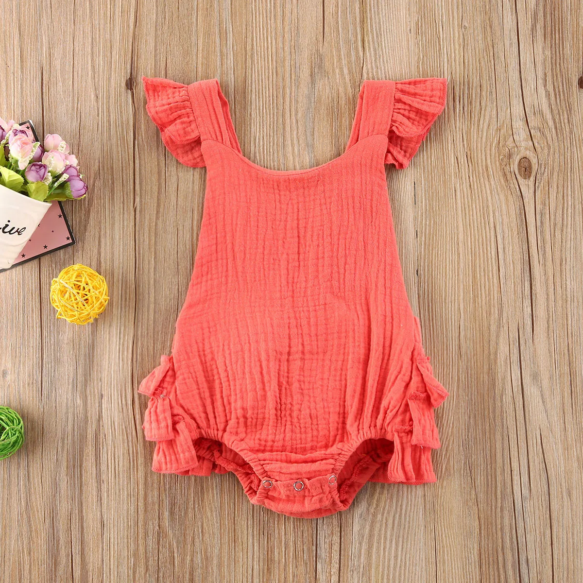 

Summer Newborn Baby Girls Boys Bodysuits Solid Sleeveless Backless Ruffles Jumpsuits Outfits Baby Bodysuits