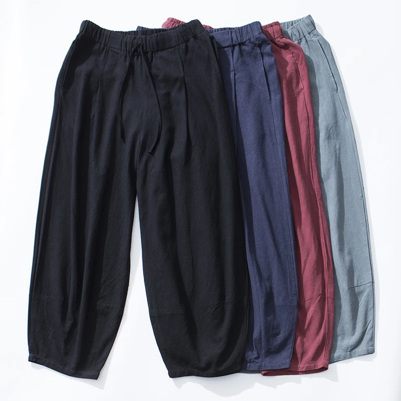 

Джоггеры мужские из хлопка и льна, уличная одежда, свободные милые штаны с завязками, брюки до щиколотки, большие размеры 5XL