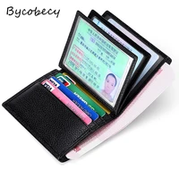 bycobecy genuine leather drivers license bag credit card holder multifunctional men wallet brand casual short slim male purse