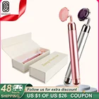 Электрический нефритовый ролик для подтяжки кожи лица, вибрирующий розовый массажер для лица, круги, натуральный розовый кварц, инструмент для красоты и массажа