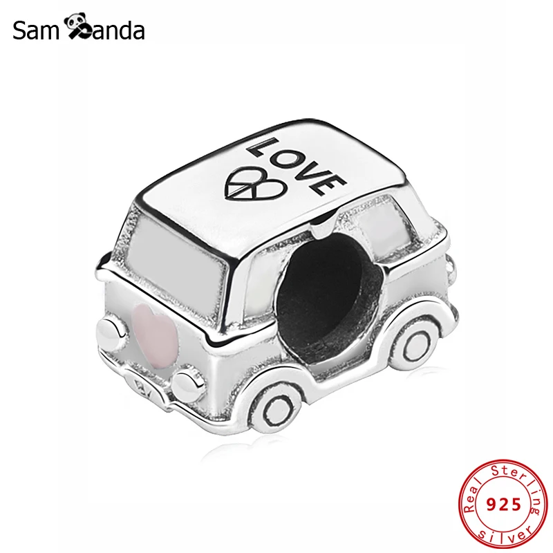 Талисманы 925 пробы серебро Fit Pandora браслет сердце автобус Кемпер Ван Шарм Бусины Diy женские ювелирные изделия