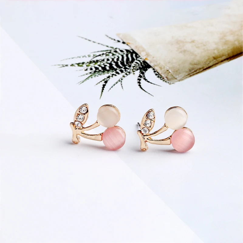 Женские серьги с опалом и вишнями простые стильные цветной защитой 1 пара новинка