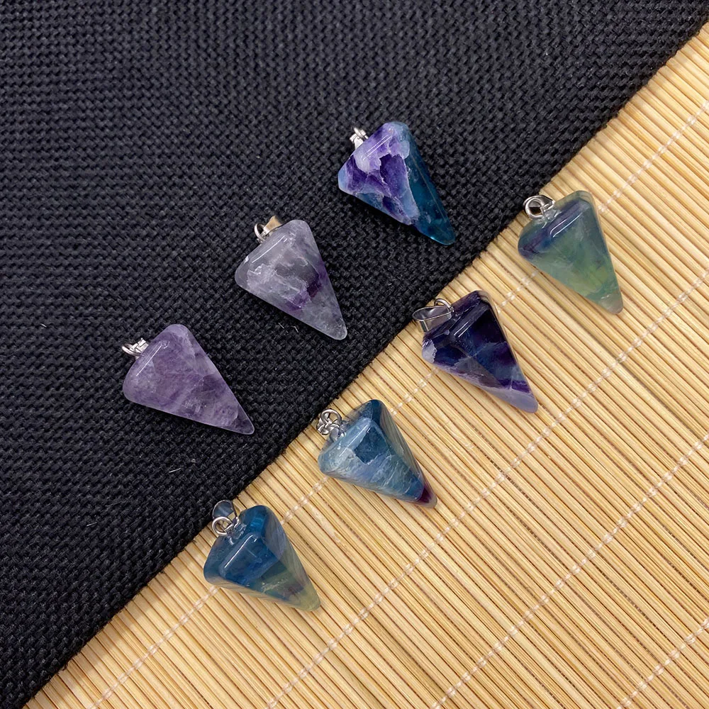 Натуральный камень граненый зеленый флюорит коническая Подвеска для