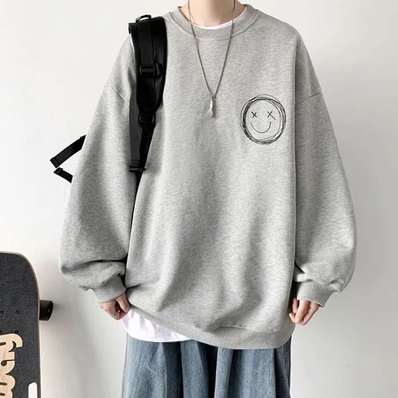 

Мужская свободная толстовка в стиле хип-хоп, однотонные повседневные Пуловеры на осень и зиму, толстовки с длинным рукавом, модная флисовая ...
