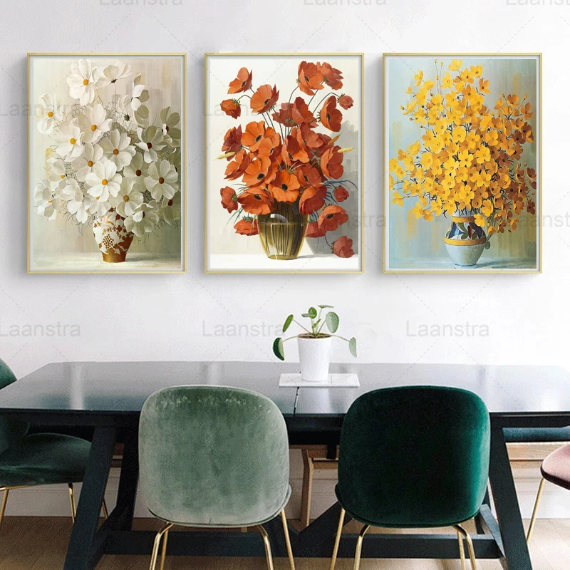 

Modern Wall Picture Classical Oil Painting Red Orange White Flower Vase Canvas Poster and Print Wall Art Home Decoration Mural