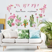 creative flamingo cactus flower animals wall stickers diy tree leaves mural decals for house kids bedroom living room decoration