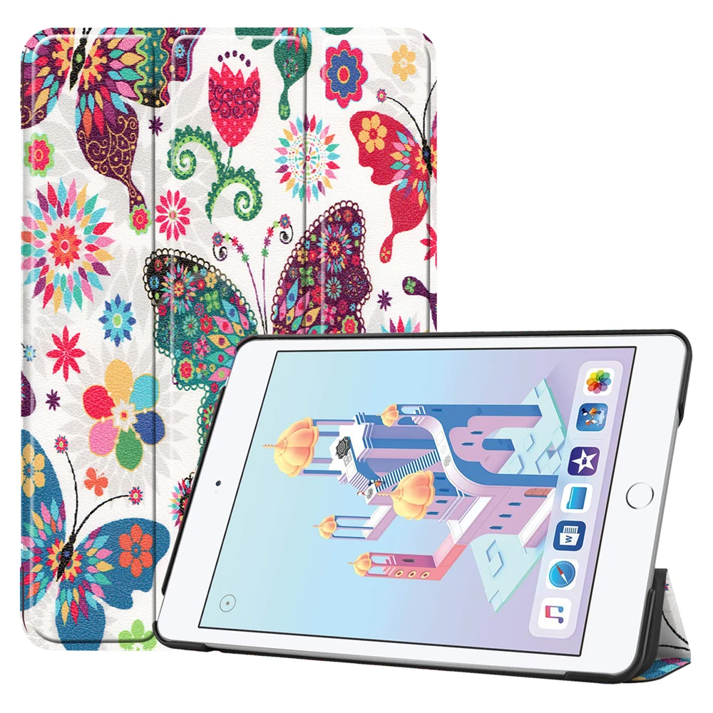 Butterfly Pro Чехол iPad Mini 5 Чехол карандаш держатель Folio Trifold кожа мягкая PU задняя крышка Авто Режим сна/Пробуждение чехол для iPad Mini5 mini4 - Цвет: Butterfly