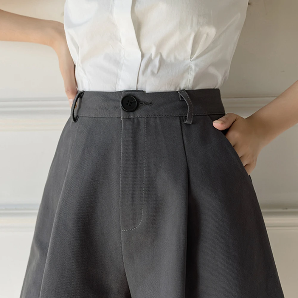 

Fashion High Waist Women Shorts Casual Half- length Women Loose Shorts With Belt Pockets 2021 Spring Summer Vintage Suits Shorts