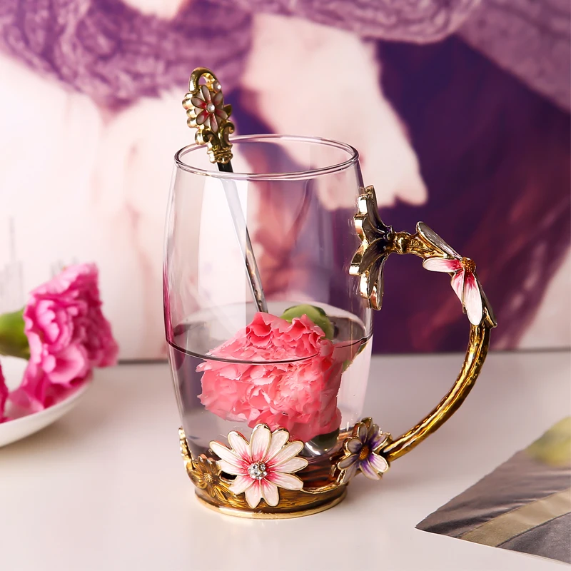 Творческий эмалированную кружку дома Кофе с украшением в виде кристаллов Стекло