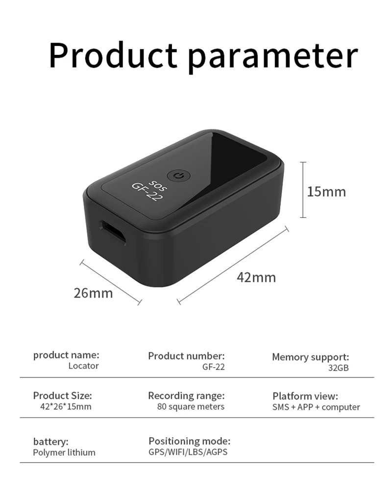 

GF-22 GPS Tracker Multifunctional Tracking Anti-lost Anti-theft Alarm GPS Tracker Global Positioning