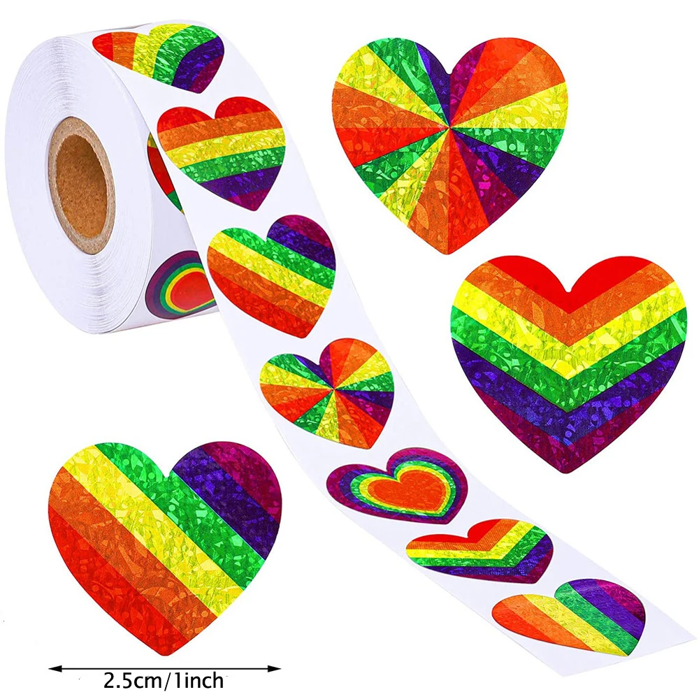 

50-500pcs Rainbow Heart Ribbon Valentine's Day Sticker Supporting The LGBT Spreading LoveVarious 6 Colors Striped Love