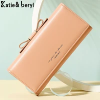 brand simple solid color long clutch wallets women card holder soft pu pleather zipper pocket purse small travel wallet ladies