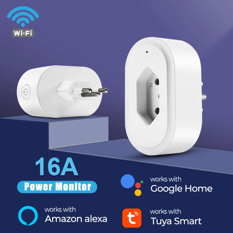 

Smart BR Socket 16A WiFi Brazil Plug With Energy Monitoring Work With Alexa Echo Google Nest Tuya APP Wireless Control BR Outlet