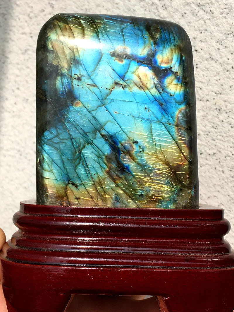 

1290g Natural Blue Labradorite Crystal Polished rock From Madagascar +stand
