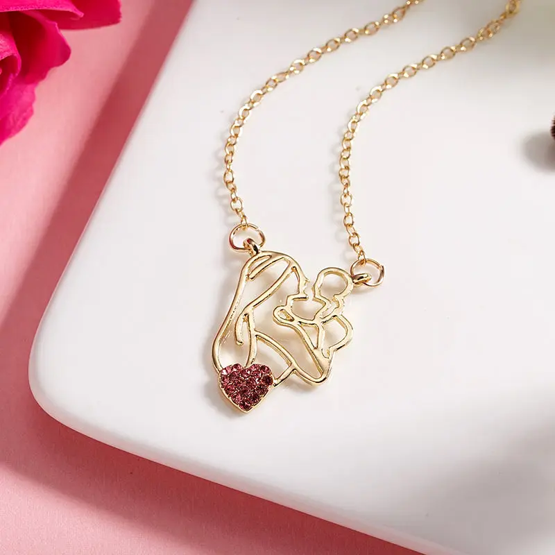 Модное ожерелье Znic сплав золото мать и ребенок светло-розовый горный хрусталь